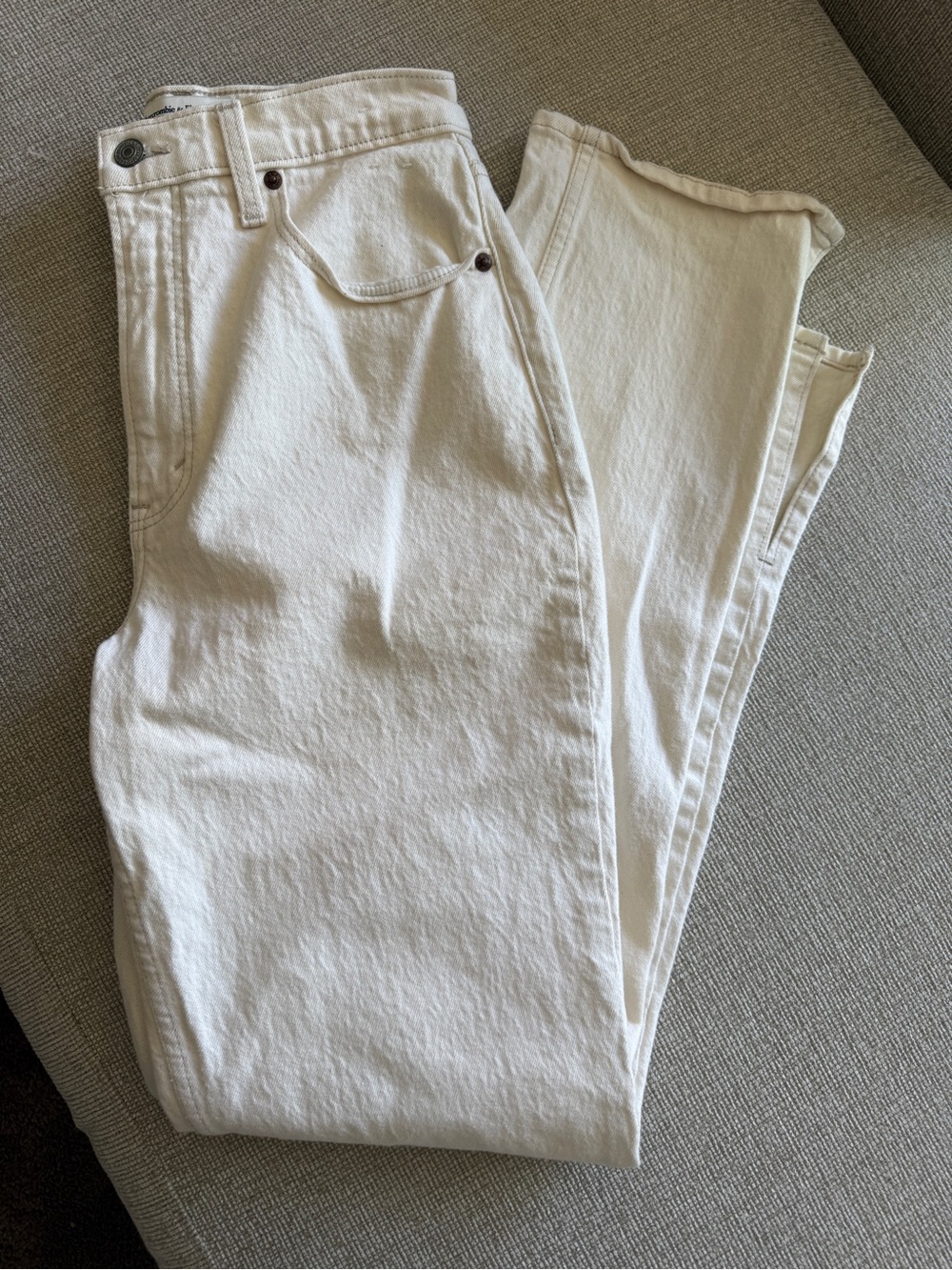 Abercrombie 90s straight ultra high rise split hem Off-White Jeans curve love - Picture 16 of 16